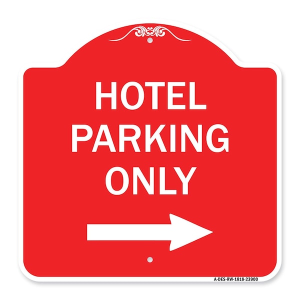 Signmission Hotel Parking With Right Arrow, Red & White Aluminum Architectural Sign, 18" x 18", RW-1818-23900 A-DES-RW-1818-23900 - main